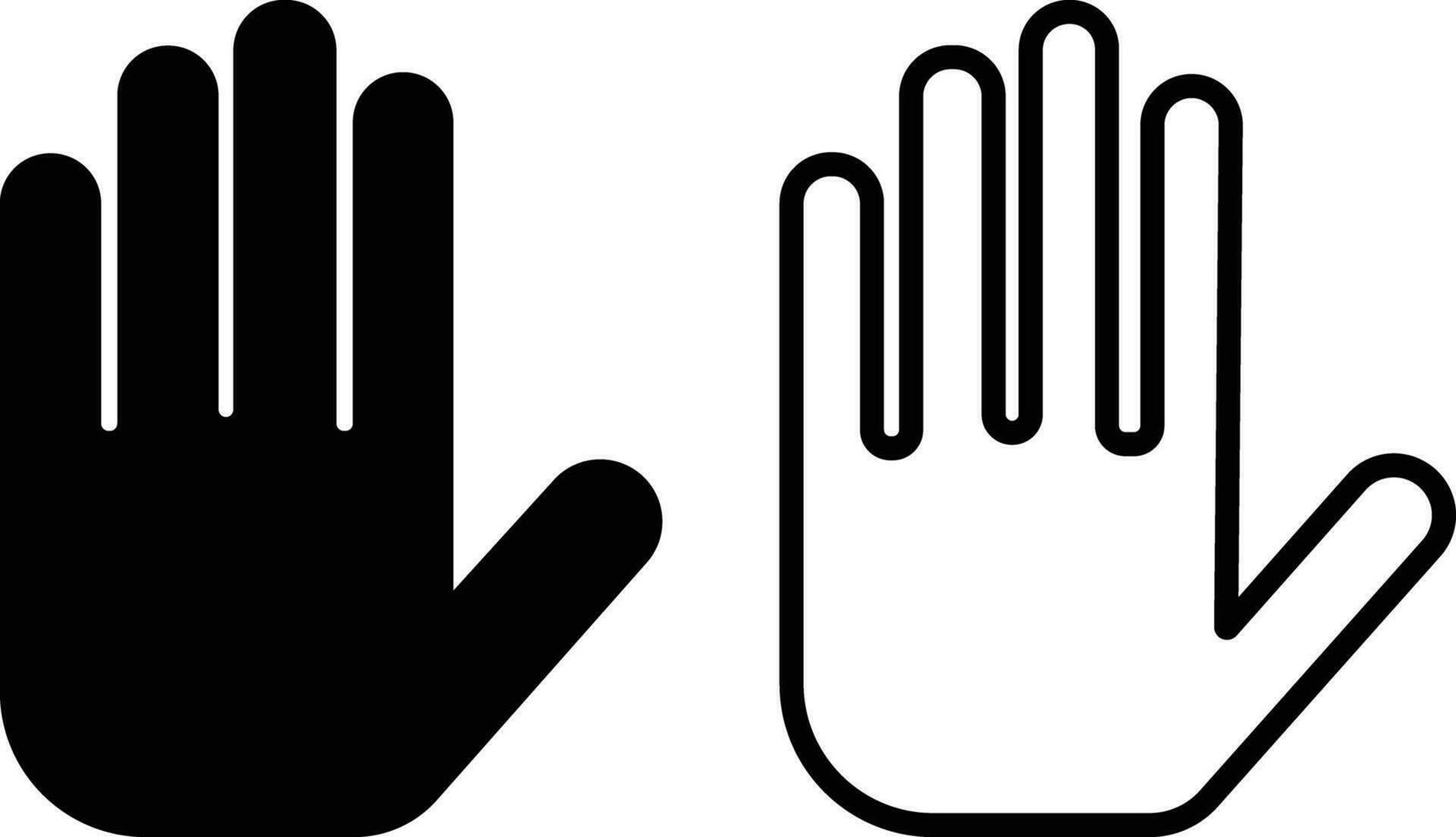 gemakkelijk hand- icoon in vlak, lijn set. geïsoleerd Aan hou op weg teken met groot hand- symbool met menselijk hand- in achthoek vorm geven aan. hand- gebaar, Doen niet binnenkomen, gevaarlijk. vector appjes, web