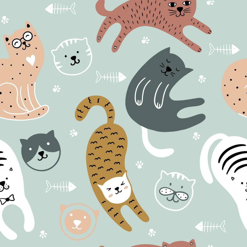 schattig katten kinderachtig naadloos patroon. vector