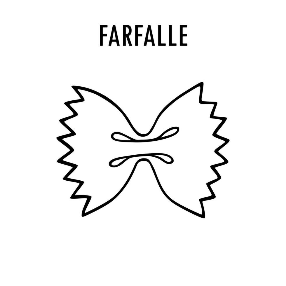 farfalle tekening voedsel illustratie. hand- getrokken grafisch afdrukken van kort macaroni type van pasta. vector lijn kunst element van Italiaans keuken