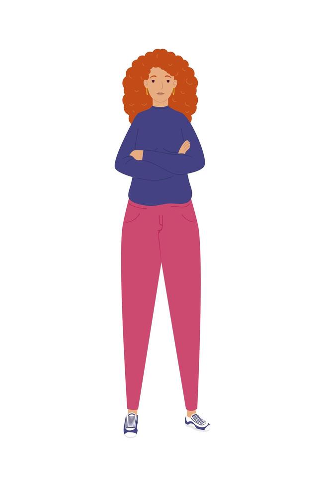 jonge vrouw met rood haar staand avatar-personage vector
