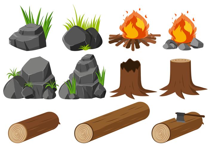 Aardelementen met rotsen en hout vector