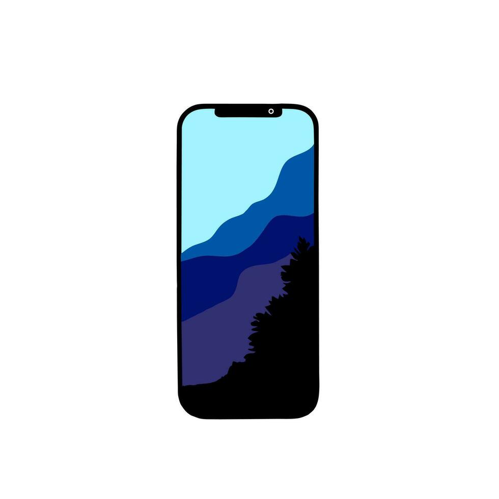 smartphone met een berg silhouet Aan de scherm. vector illustratie.