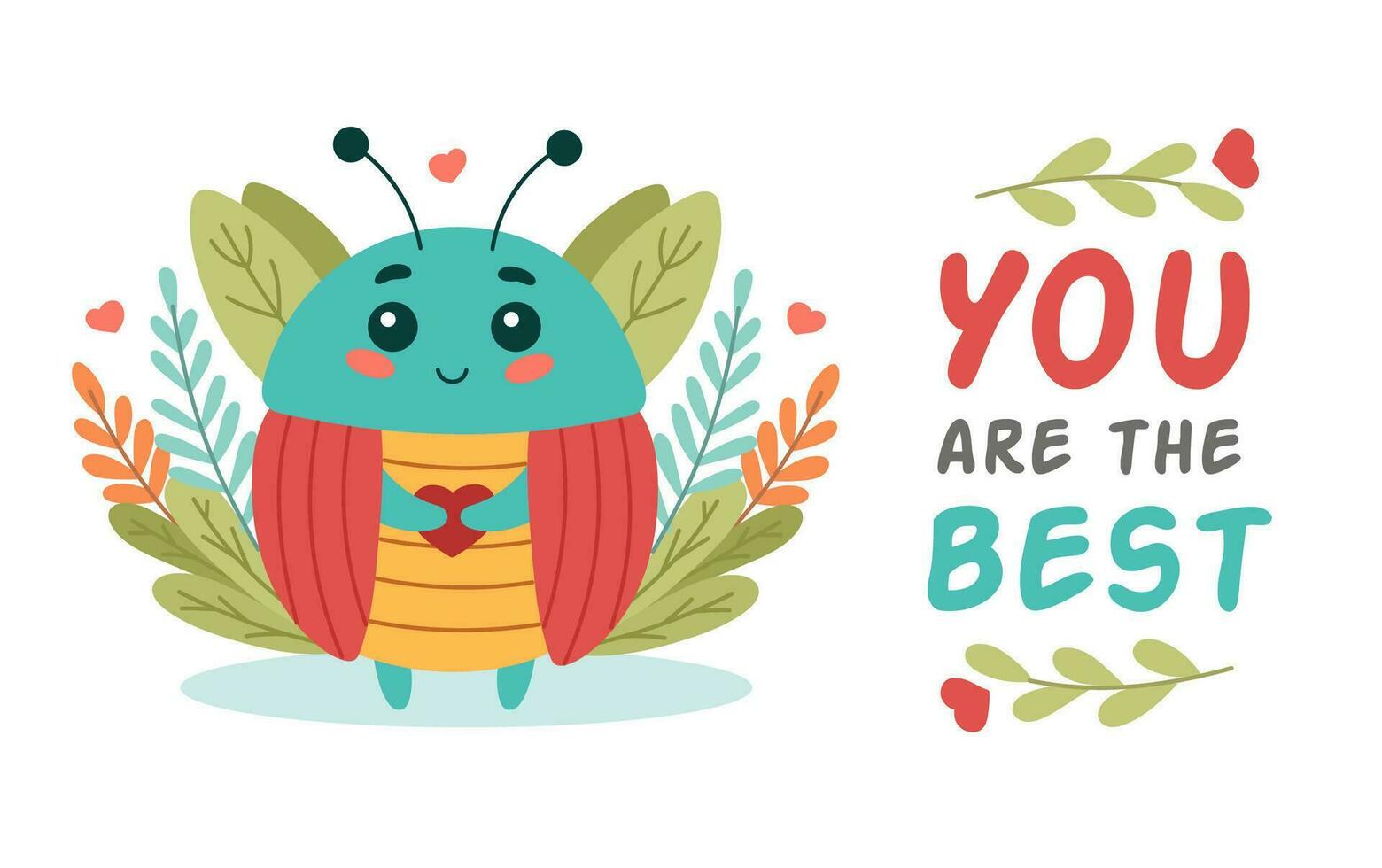 schattig insect kever met belettering u zijn de het beste, tekenfilm karakter vector illustratie