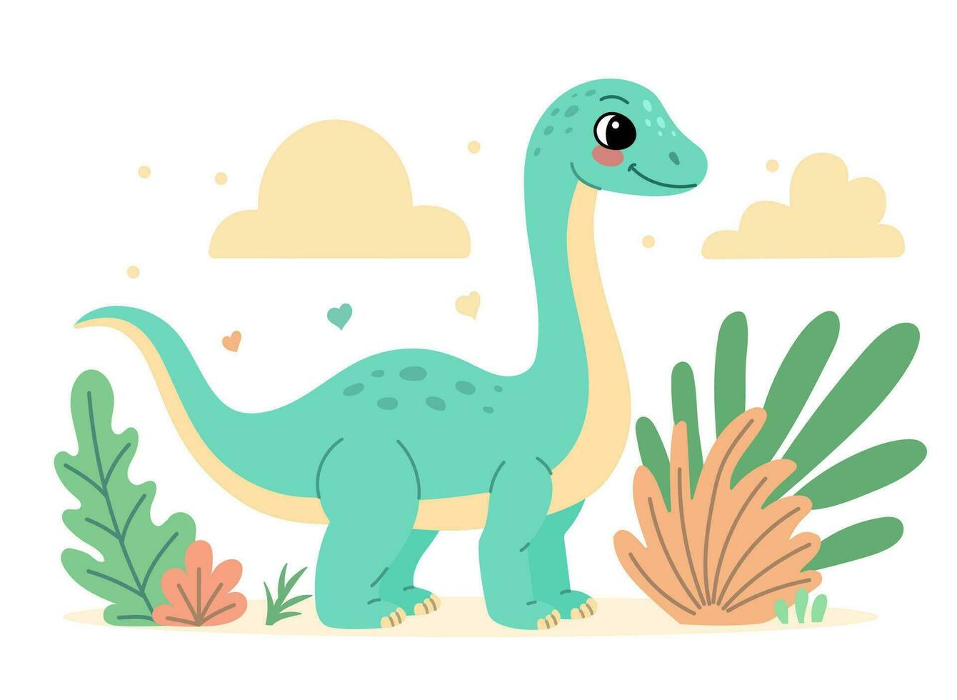 schattig dinosaurus brontosaurus vlak illustratie van vrolijk prehistorisch karakter vector