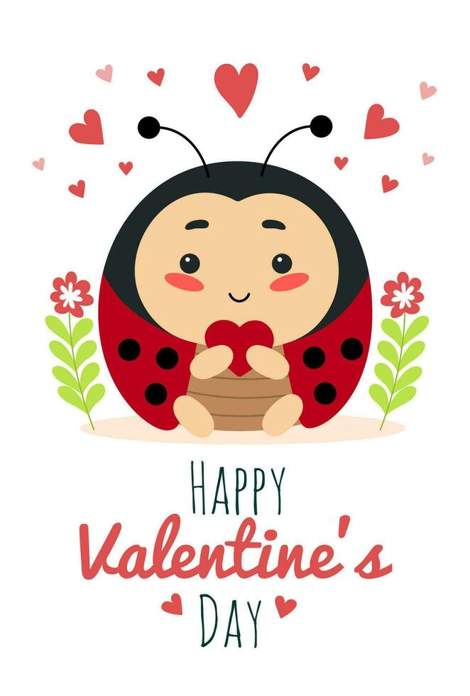 schattig insect lieveheersbeestje met hart, tekenfilm karakter vector illustratie