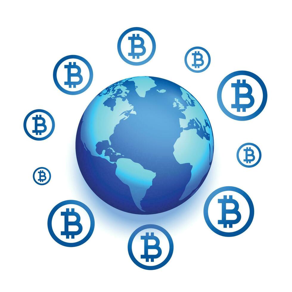 globaal bitcoin netwerk aanwezigheid concept achtergrond met aarde vector