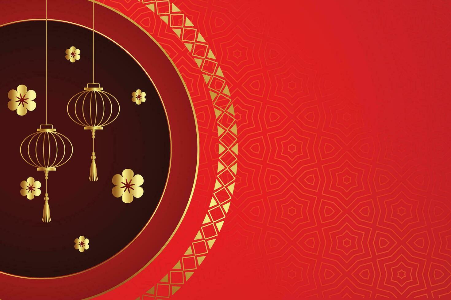 rood Chinese patroon achtergrond met lantaarns en bloemen vector