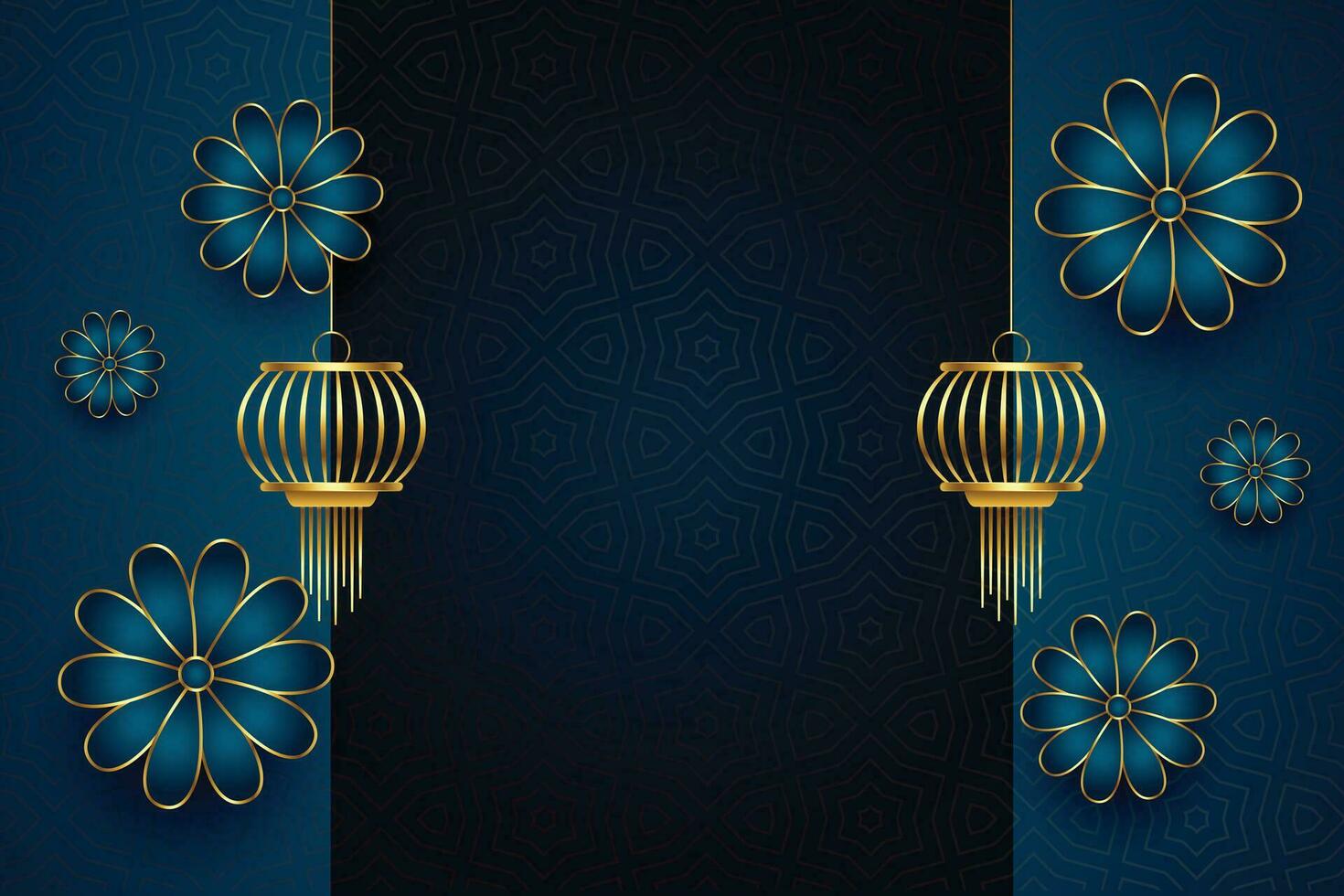 bloem en lantaarn Aan traditioneel Chinese blauw achtergrond vector