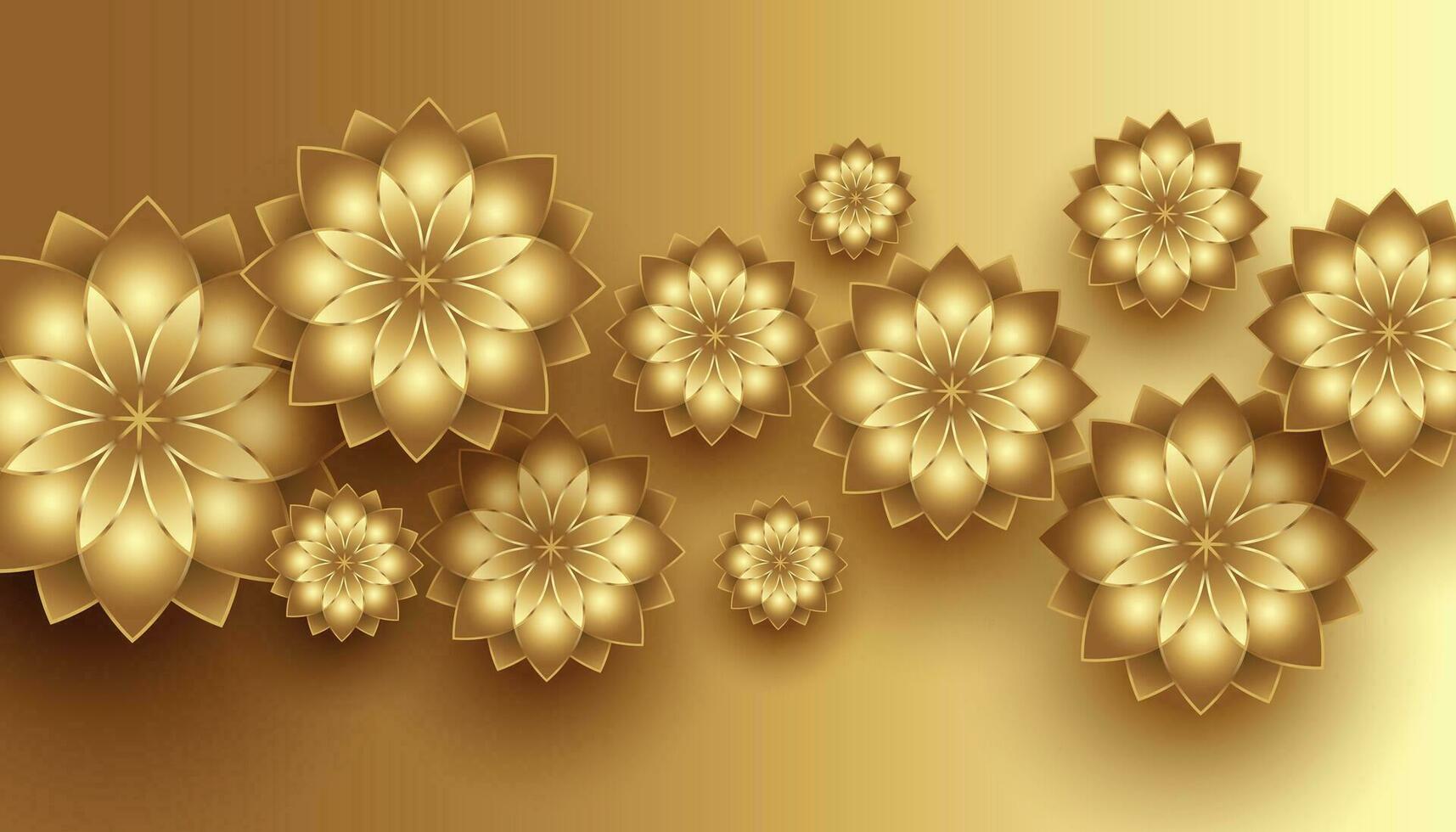 realistisch 3d gouden bloemen decoratief achtergrond vector