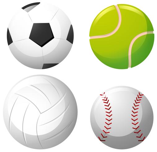 Vier soorten ballen op witte achtergrond vector