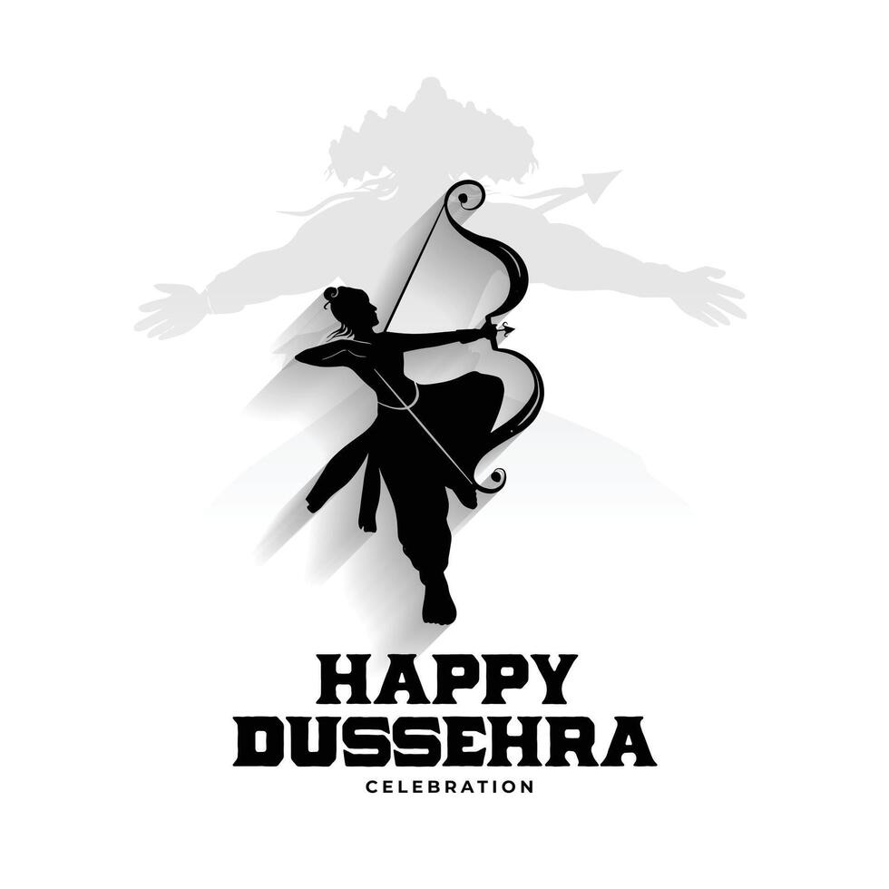 gelukkig dussehra kaart met heer rama en raavan silhouet vector