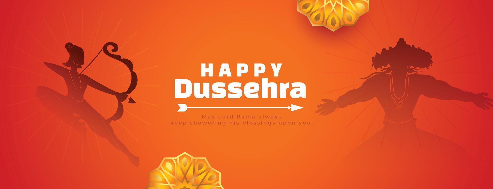 mooi hoor gelukkig dussehra oranje banier ontwerp vector