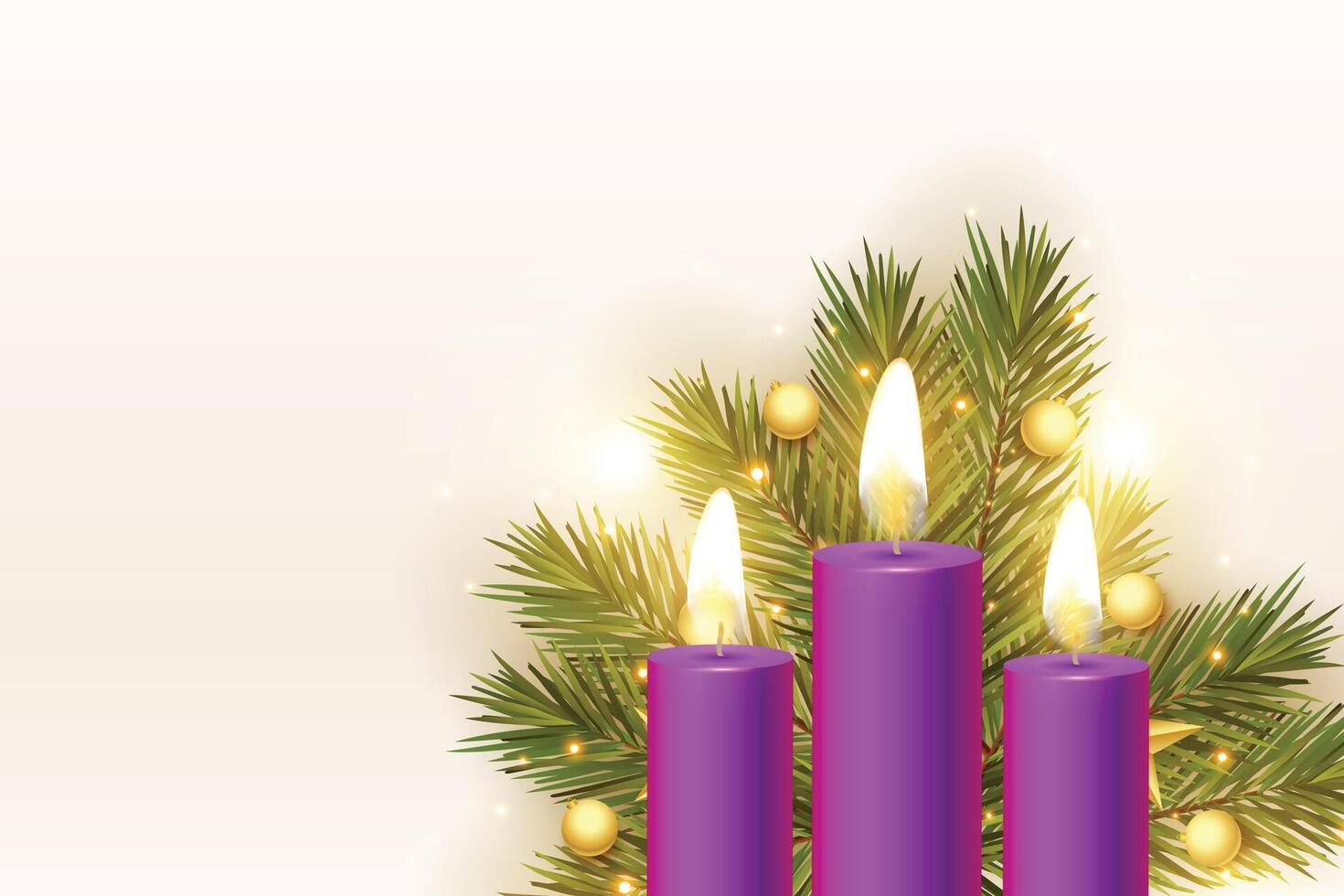 drie komst kaarsen met Kerstmis decoratie vector
