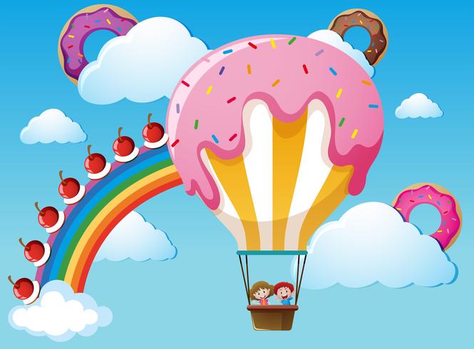 Scène met regenboog en snoep ballon vector