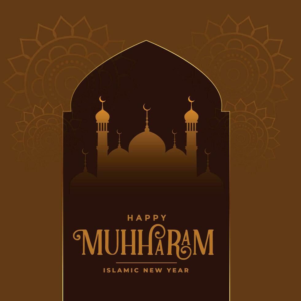 Muharram festival wensen kaart met moskee ontwerp vector