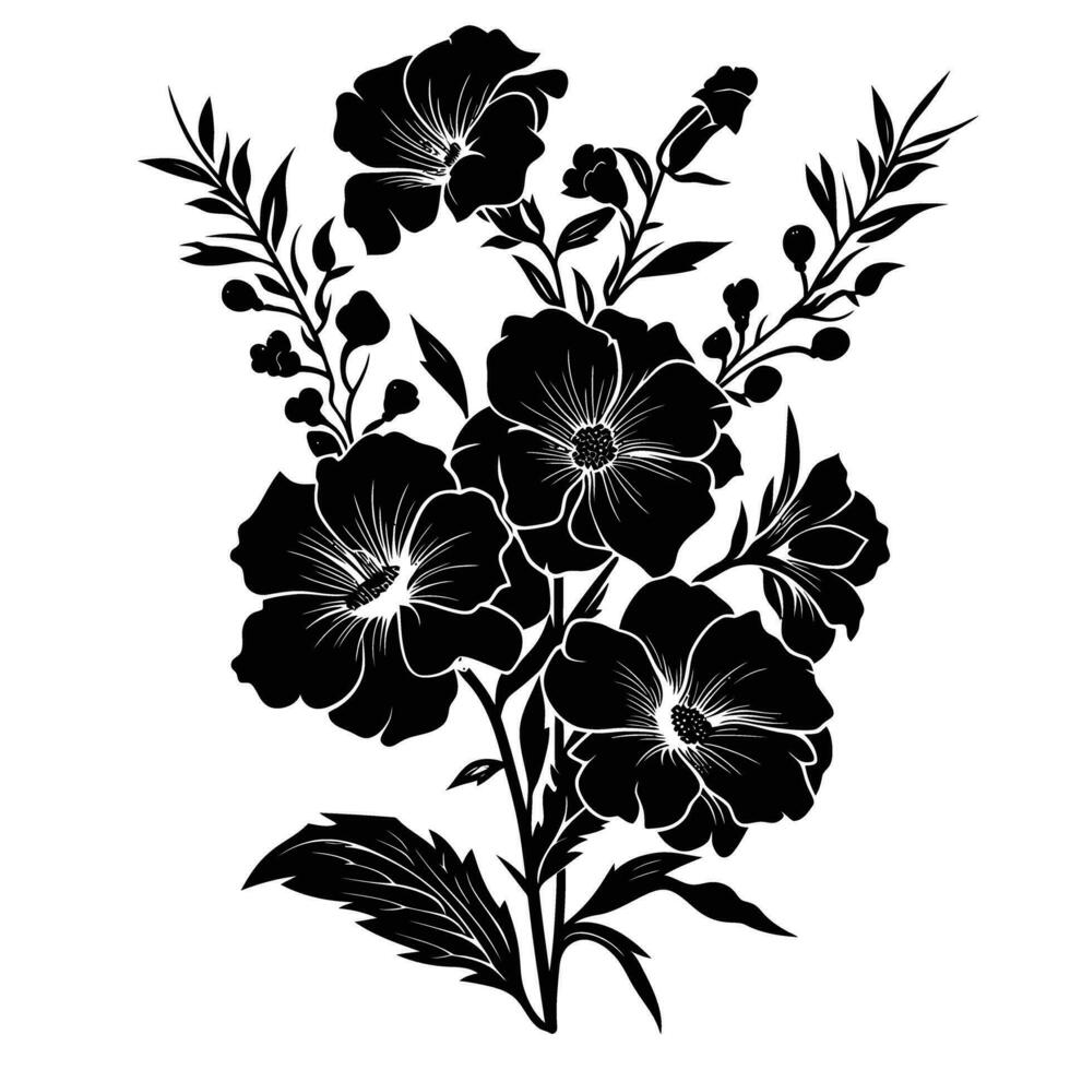 ai gegenereerd silhouet bloem boeket zwart kleur enkel en alleen vector