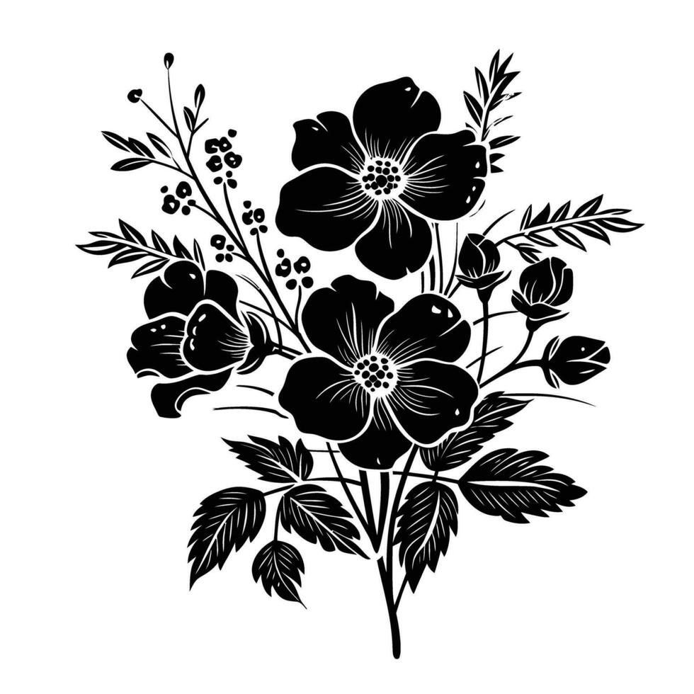 ai gegenereerd silhouet bloem boeket zwart kleur enkel en alleen vector