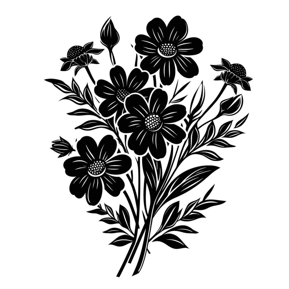 ai gegenereerd silhouet bloem boeket zwart kleur enkel en alleen vector