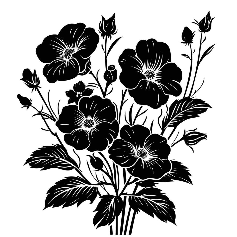 ai gegenereerd silhouet bloem boeket zwart kleur enkel en alleen vector