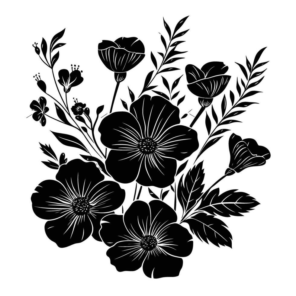 ai gegenereerd silhouet bloem boeket zwart kleur enkel en alleen vector