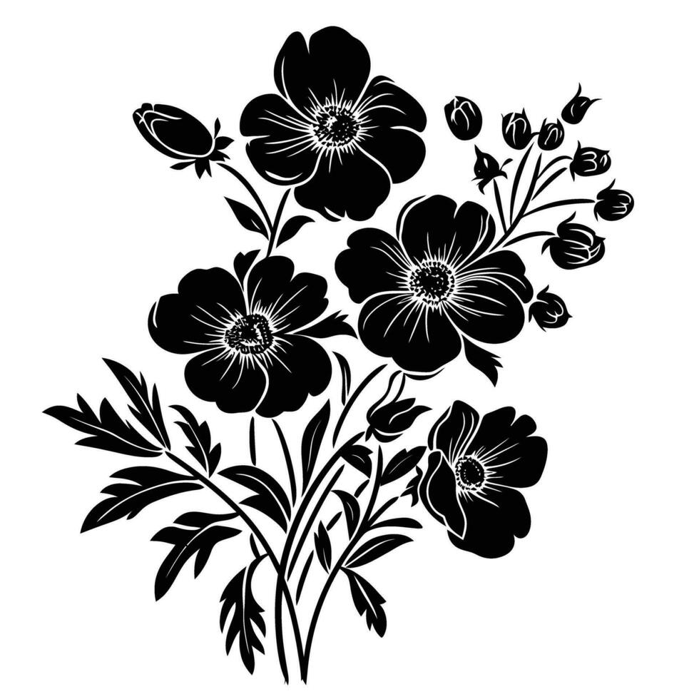 ai gegenereerd silhouet bloem boeket zwart kleur enkel en alleen vector