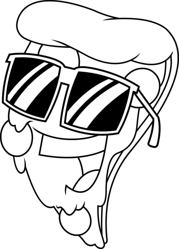 geschetst grappig pizza plak tekenfilm karakter met zonnebril. vector hand- getrokken illustratie