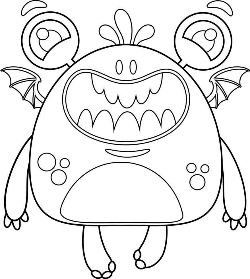 geschetst schattig glimlachen monster tekenfilm karakter vliegend in lucht. vector hand- getrokken illustratie