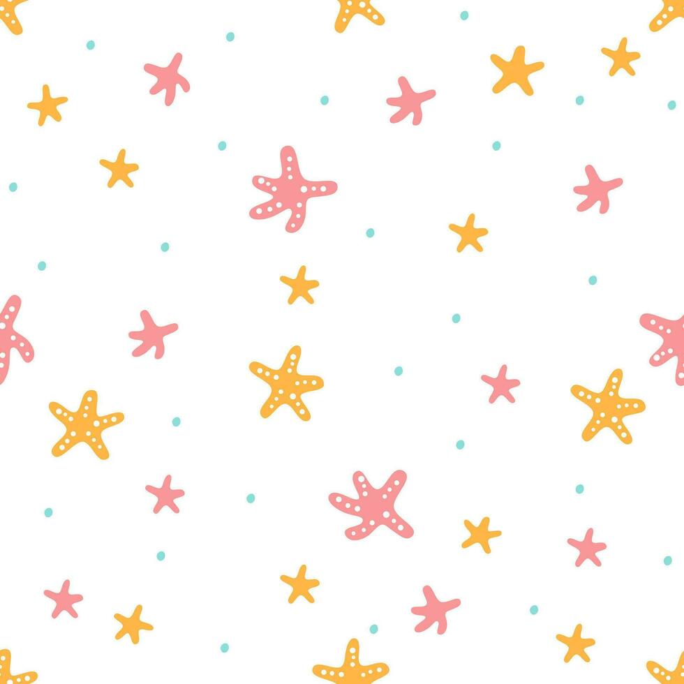 naadloos vector patroon. schattig roze en oranje zee sterren. illustratie in naief stijl