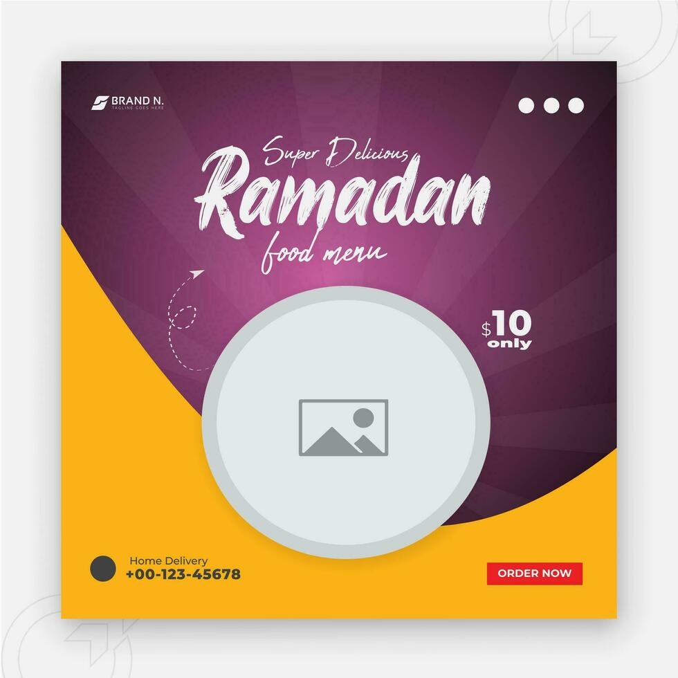 speciaal Ramadan kareem iftar datum vallen sociaal media Hoes ontwerp, heerlijk Ramadan voedsel menu post sjabloon, korting bieden, restaurant web banier, abstract geel kleur vorm rood achtergrond vector