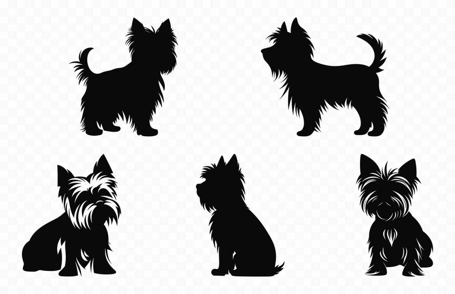 reeks van yorkshire terriër honden silhouetten vector vrij