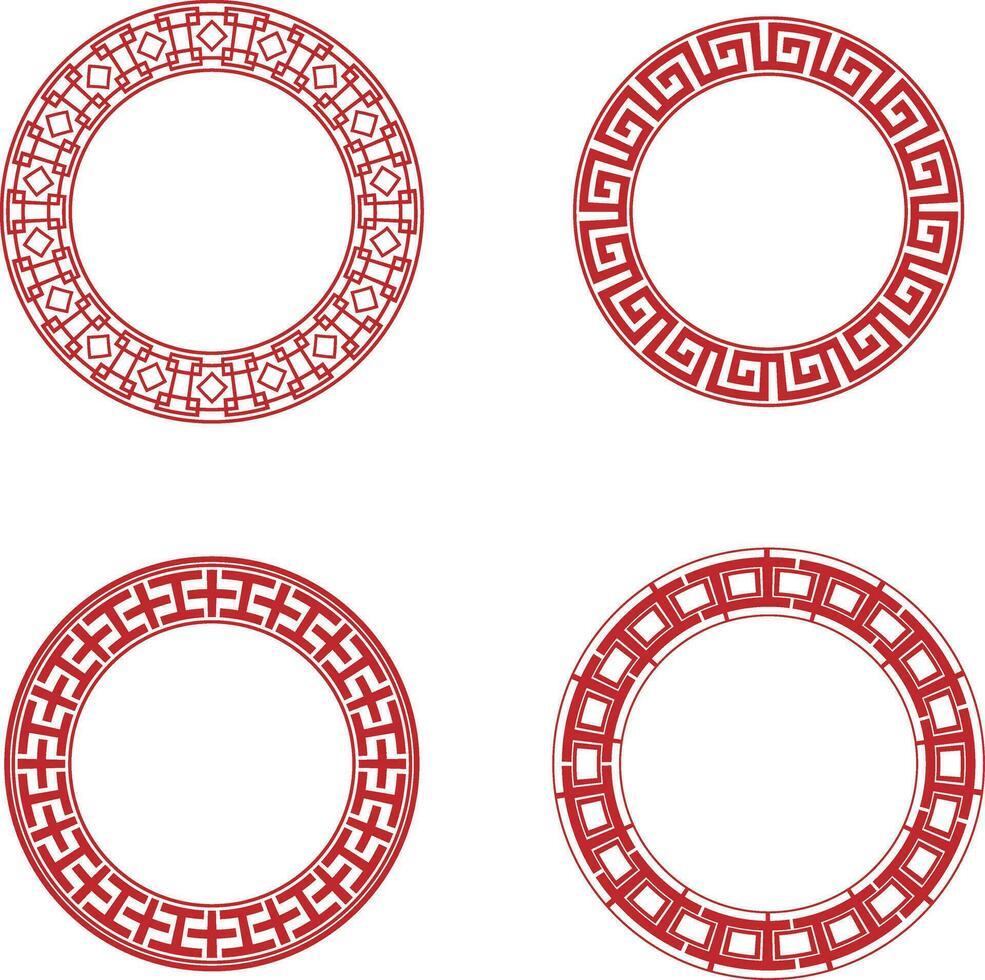 verzameling van rood Chinese cirkel kader. Aziatisch oosters stijl. vector illustratie
