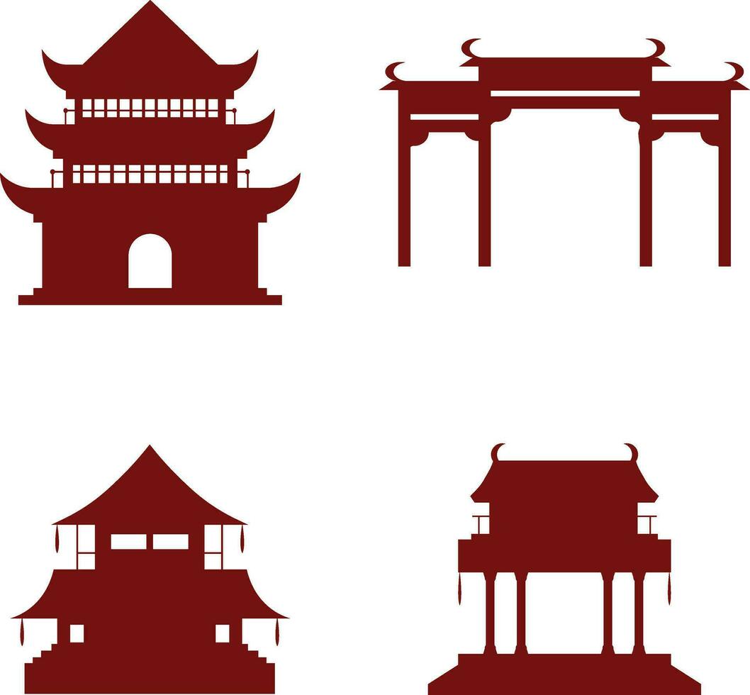 verzameling van Chinese traditioneel gebouw. Chinese tempel. vector illustratie