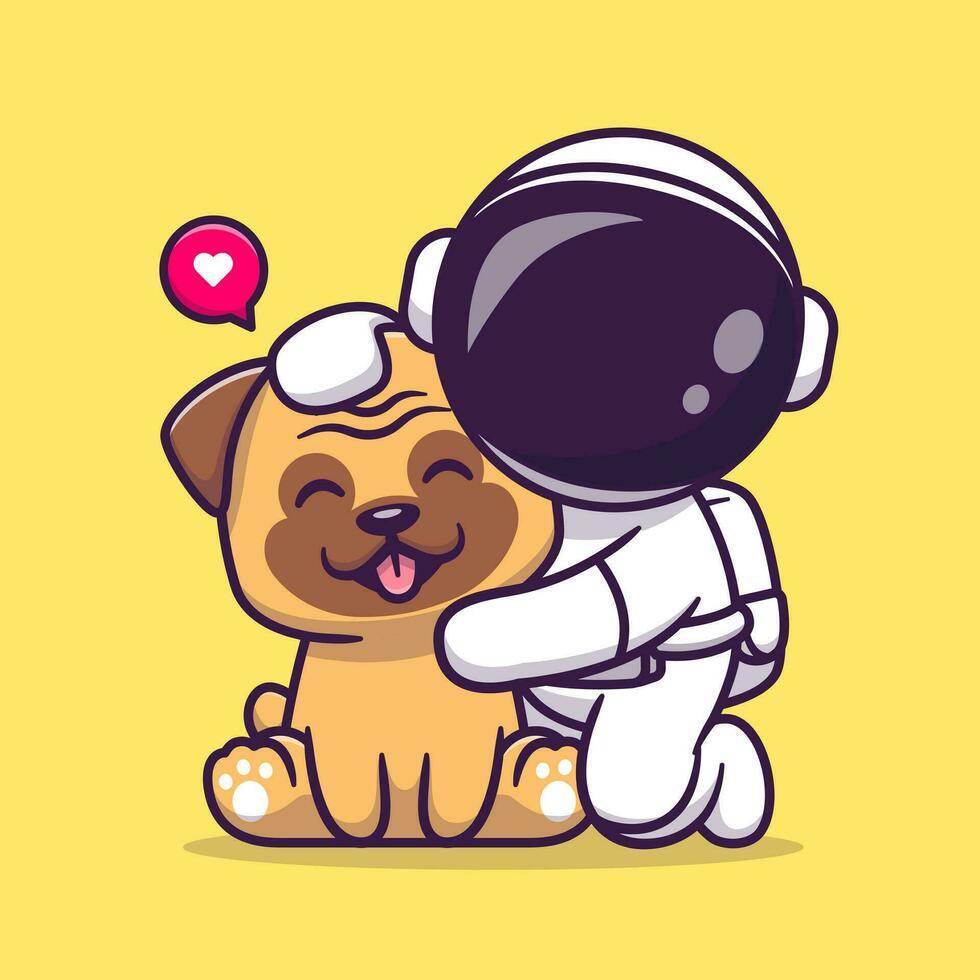 schattig astronaut met mopshond hond tekenfilm vector icoon illustratie. wetenschap dier icoon concept geïsoleerd premie vector. vlak tekenfilm stijl