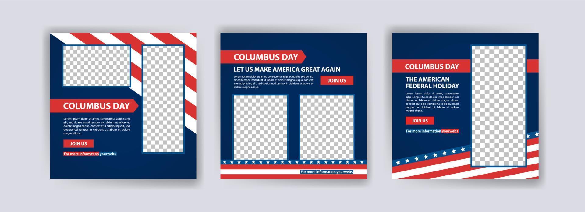 fijne colombusdag. social media postsjabloon voor columbus day. vector