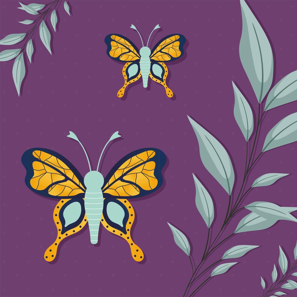 paar vlinders met een gouden kleur vector