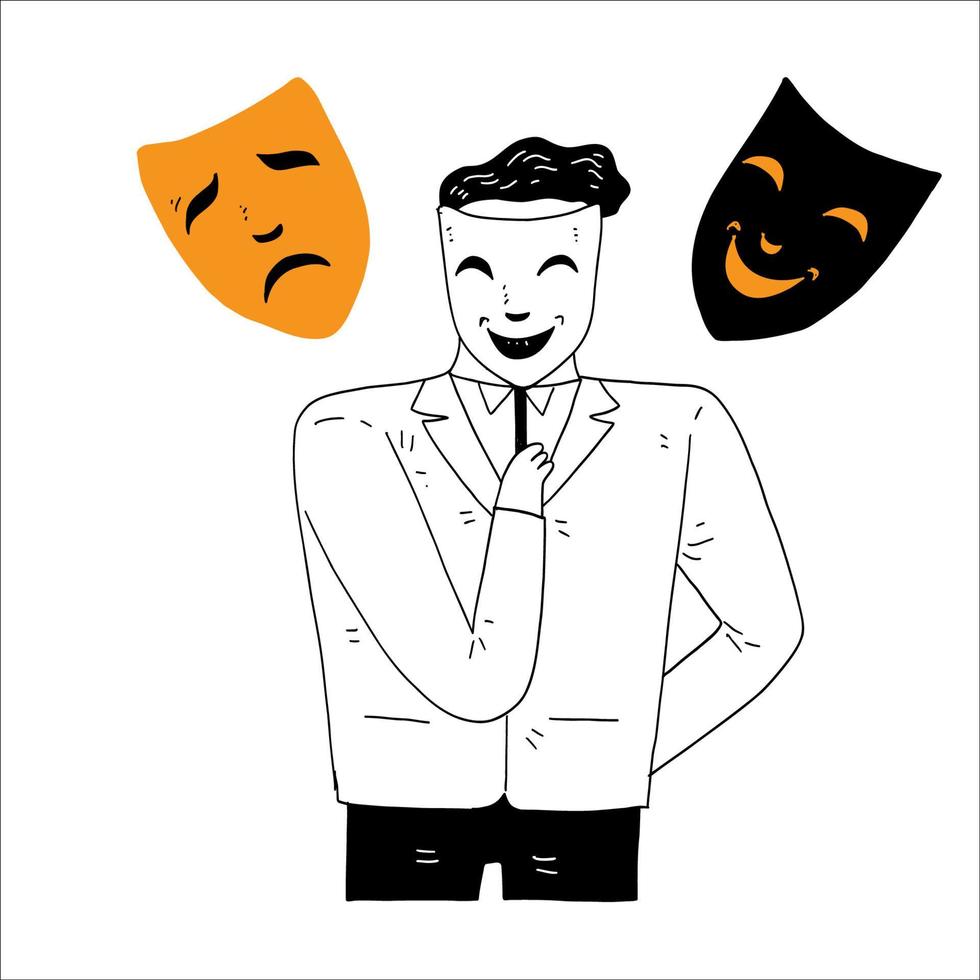 persoonlijkheidsconcept, een man die een masker gebruikt vector