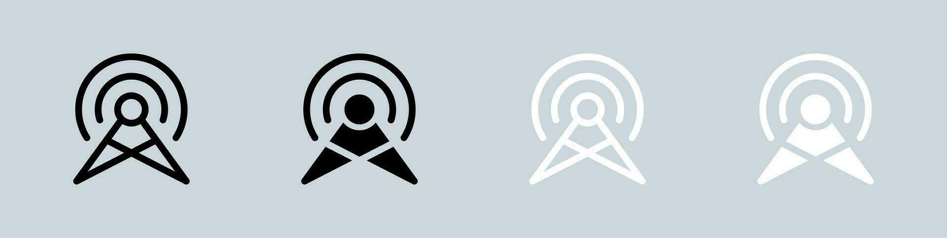 uitzending icoon reeks in zwart en wit. online tekens vector illustratie.