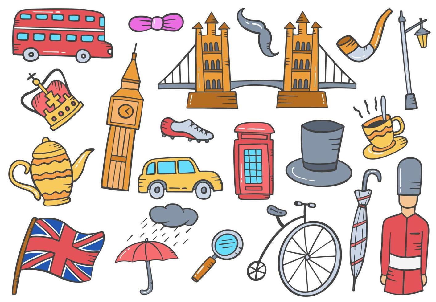 engeland of brits land of natie doodle handgetekende set vector