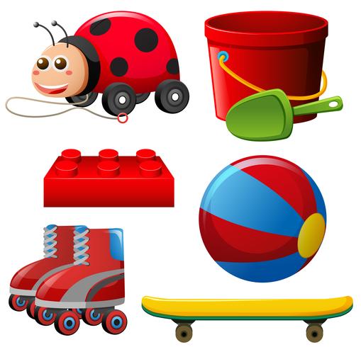 Verschillende speelgoed in rode kleur vector