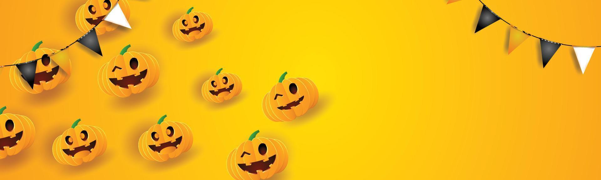 hallo halloween achtergrond oranje gele pagina benner ruimte pompoenen op oktober herfst seizoen poster kaart vector
