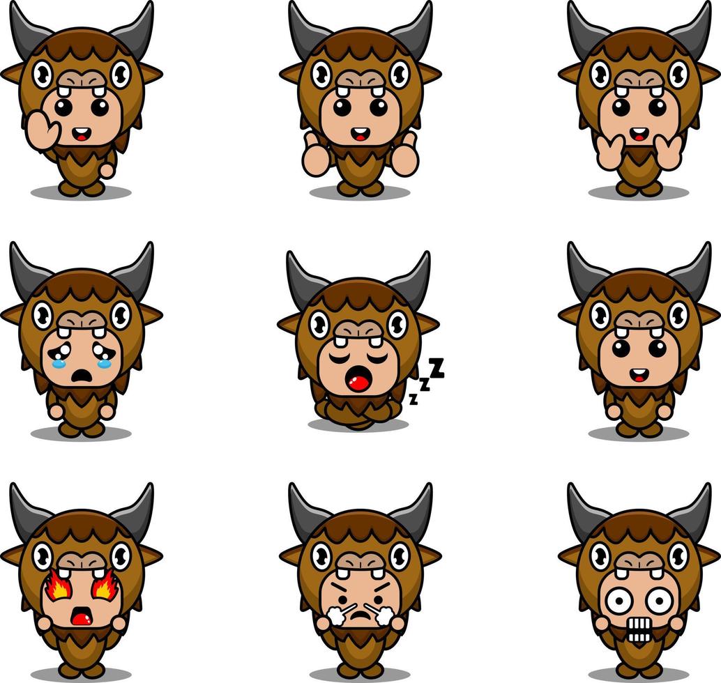 buffel cartoon karakter illustratie vector mascotte kostuum bundel set expression