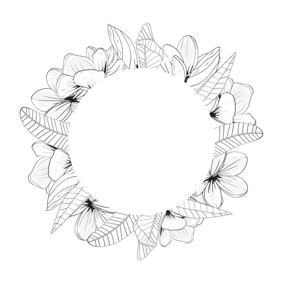 mooie cirkel bloemen sjabloon met plumeria bloemen en bladeren. voor kaarten, logo, banners, uitnodigingen. vector