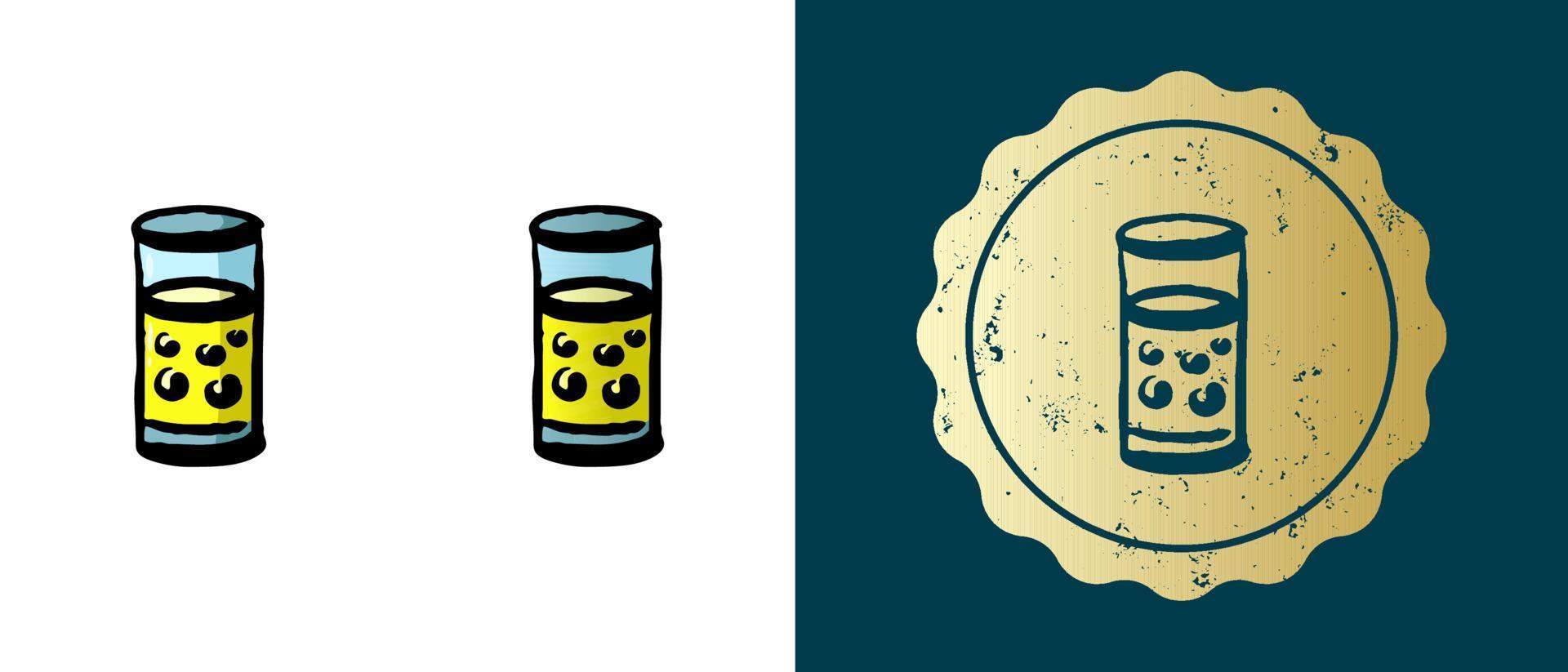 dit is een reeks retro, gradiëntpictogrammen van glazen limonade. dit is een gouden sticker, een etiket voor een glas frisdrank. stijlvolle oplossing voor verpakking en website-ontwerp. ronde grunge gouden stempel. vector