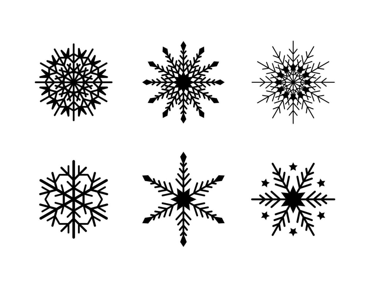 set van eenvoudige sneeuwvlok van zwarte lijnen. feestelijke decoratie voor nieuwjaar en kerst vector