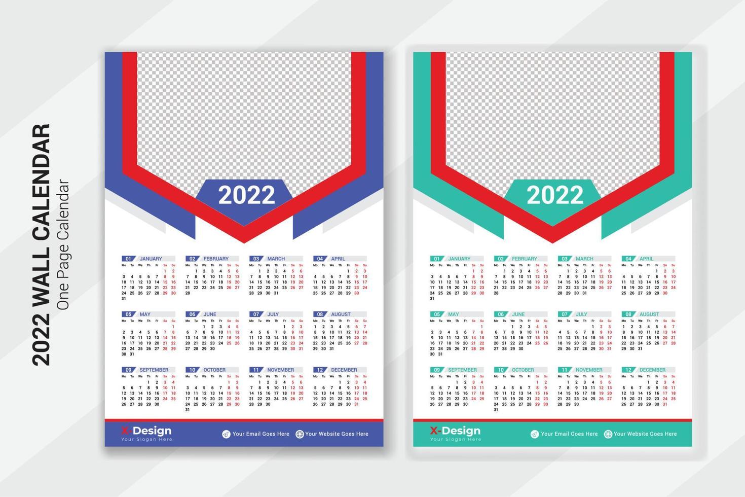 één pagina 2022 wandkalender sjabloonontwerp vector