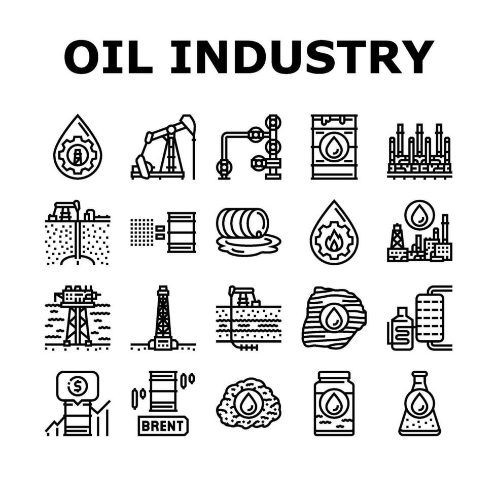 olie industrie fabriek fabriek pictogrammen reeks vector