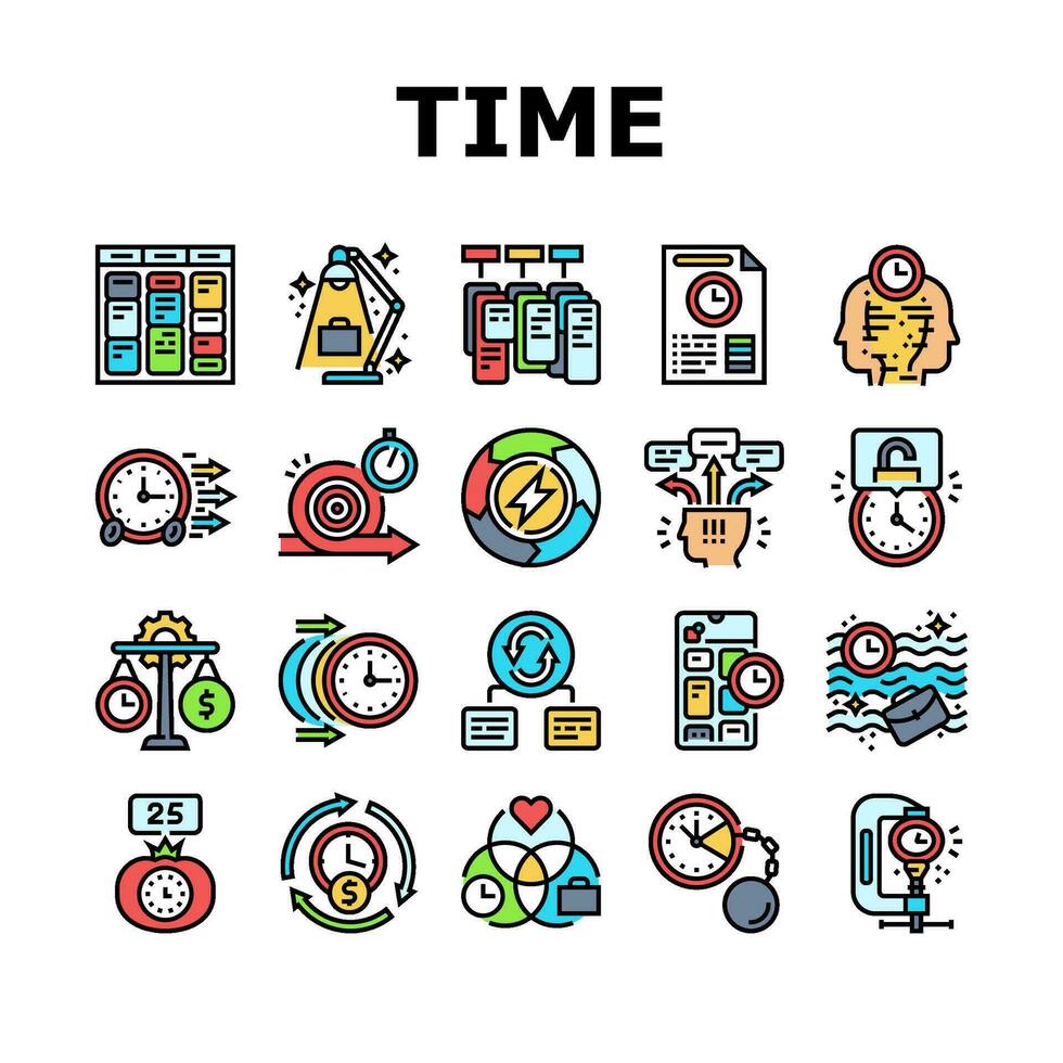tijd beheer klok werk pictogrammen reeks vector