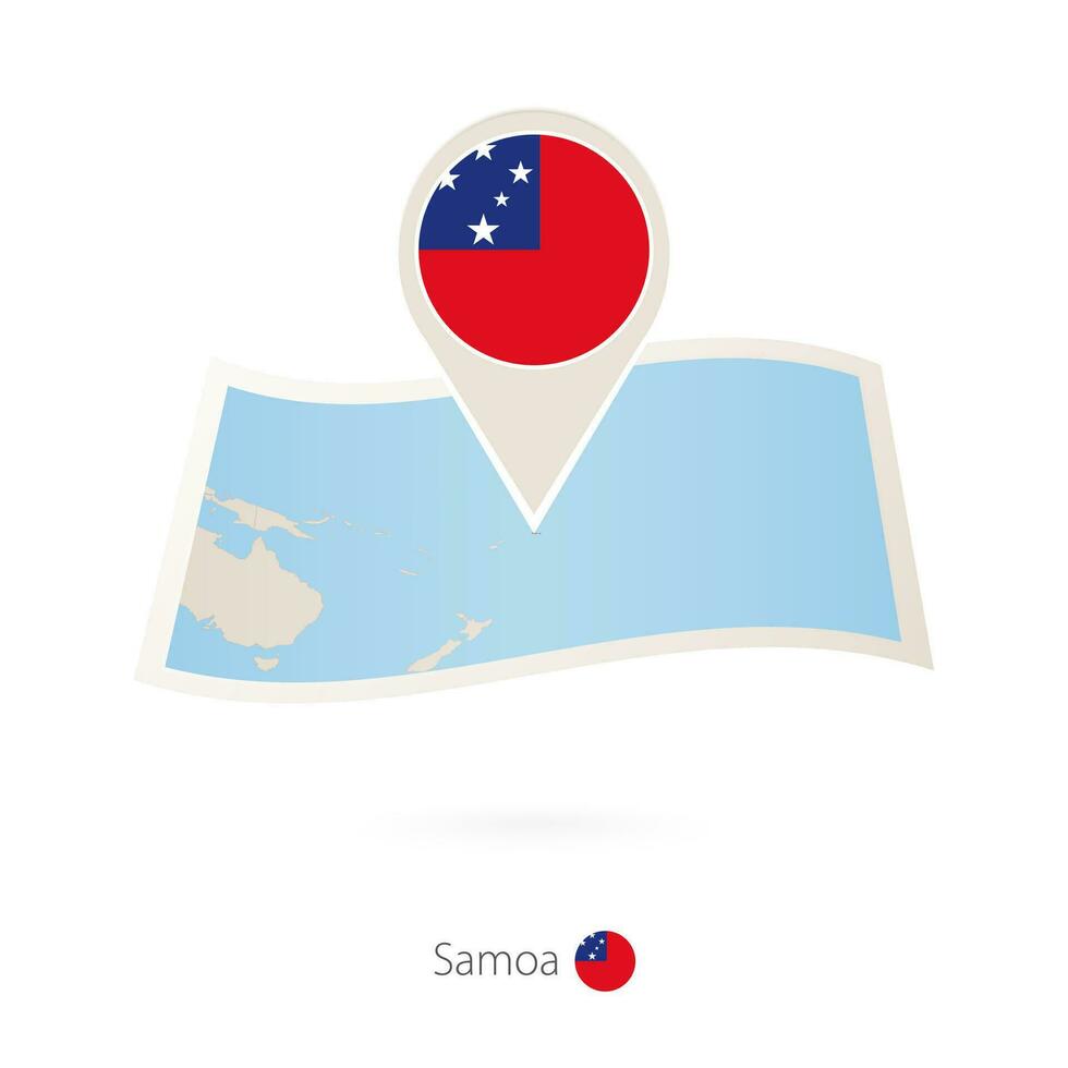 gevouwen papier kaart van Samoa met vlag pin van samoa. vector