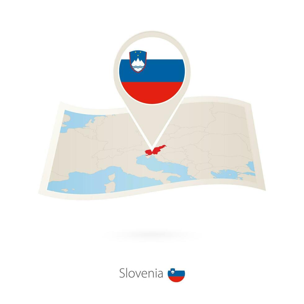 gevouwen papier kaart van Slovenië met vlag pin van Slovenië. vector