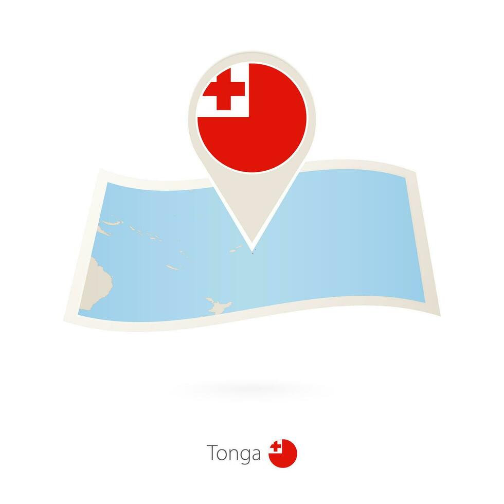 gevouwen papier kaart van Tonga met vlag pin van Tonga. vector